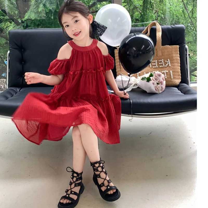 Girls Off Shoulder Dress Kids Birthday Party Princess Dress Tiered Ruffle Layered Gown for Little Girls Elegant Festive VestidosT260330