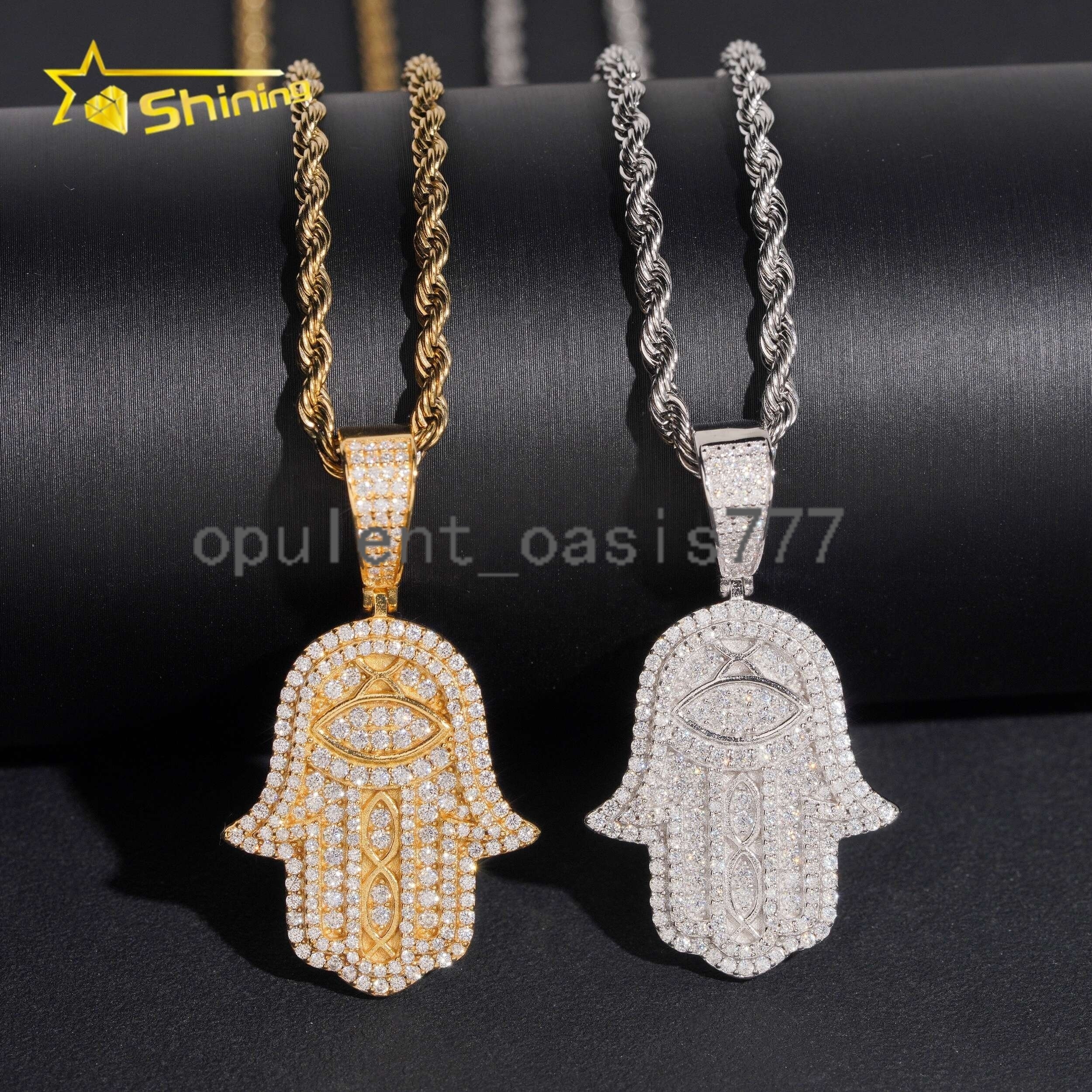 Fast Shipping Local Stock 925 Sterling Silver Hip Hop Mens Iced Out Moissanite Hamsa Pendant