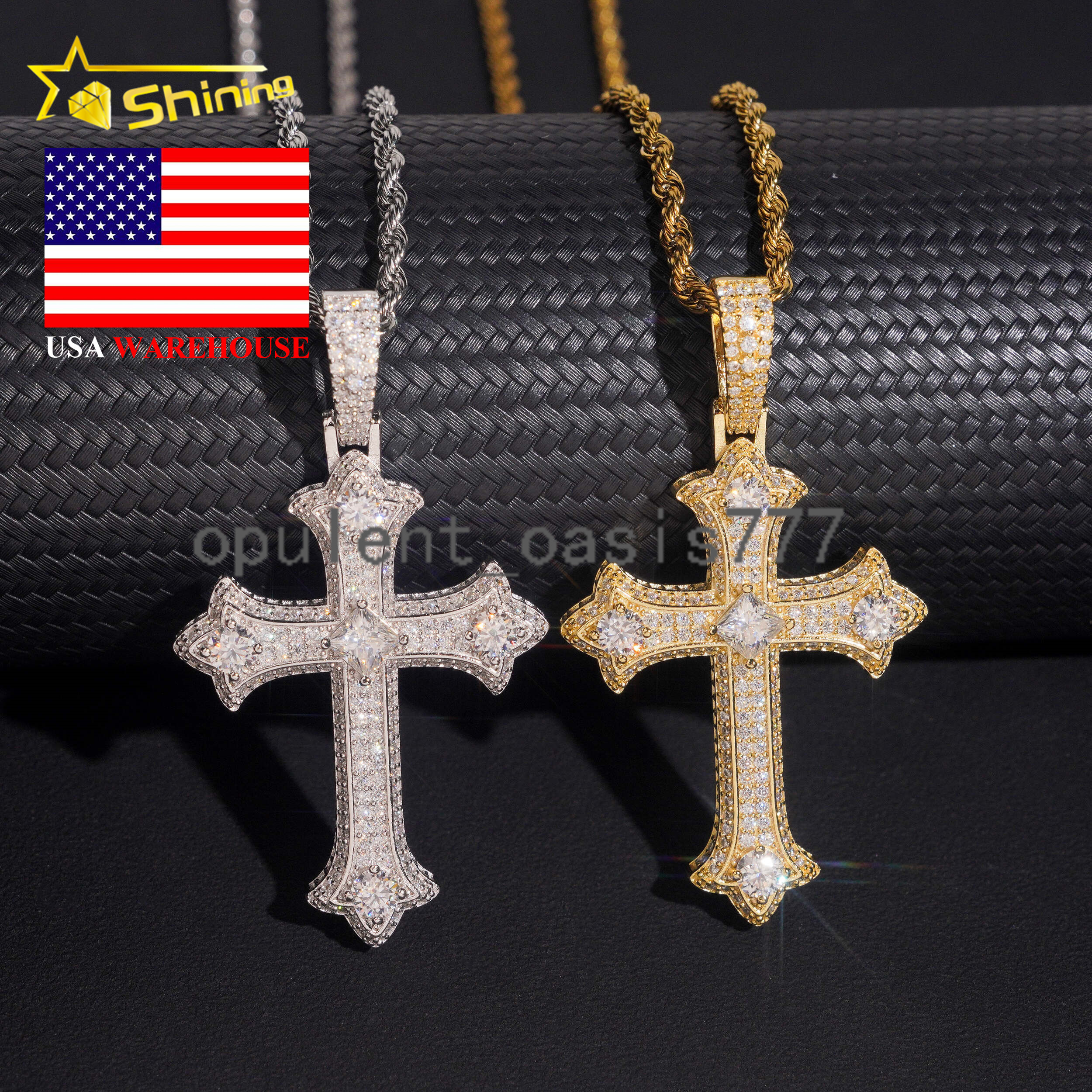 No Tarrifs USA Warehouse Stocks GRA Cert 925 Sterling Silver Hip Hop Iced Out VVS Moissanite Diamond Cross Pendant