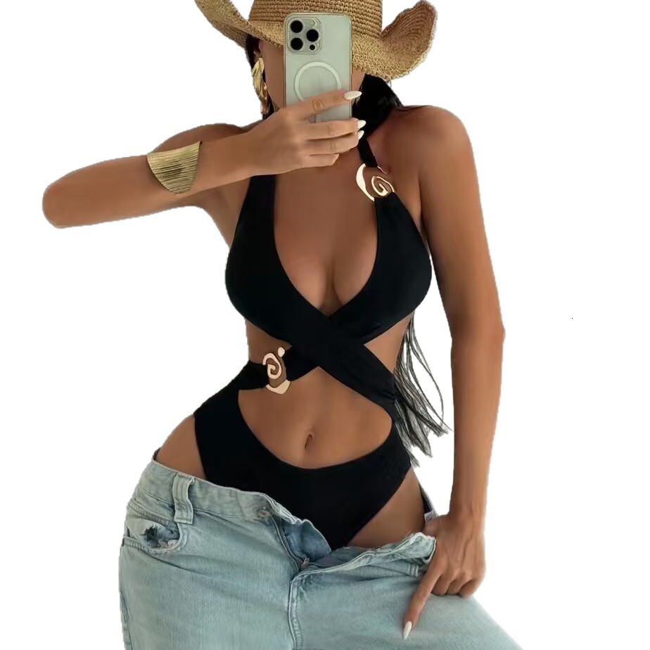 2026 New Bikini Swimsuit for Women with Tie Hollow High Waist One-Piece Swimsuit Bikini