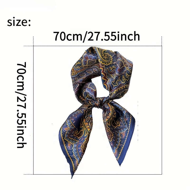 100% Mulberry Silk Blue Floral Breathable Square Scarf Elegant Accessory Non-Elastic Essential For Outdoor Decoration Liuyuemoshang