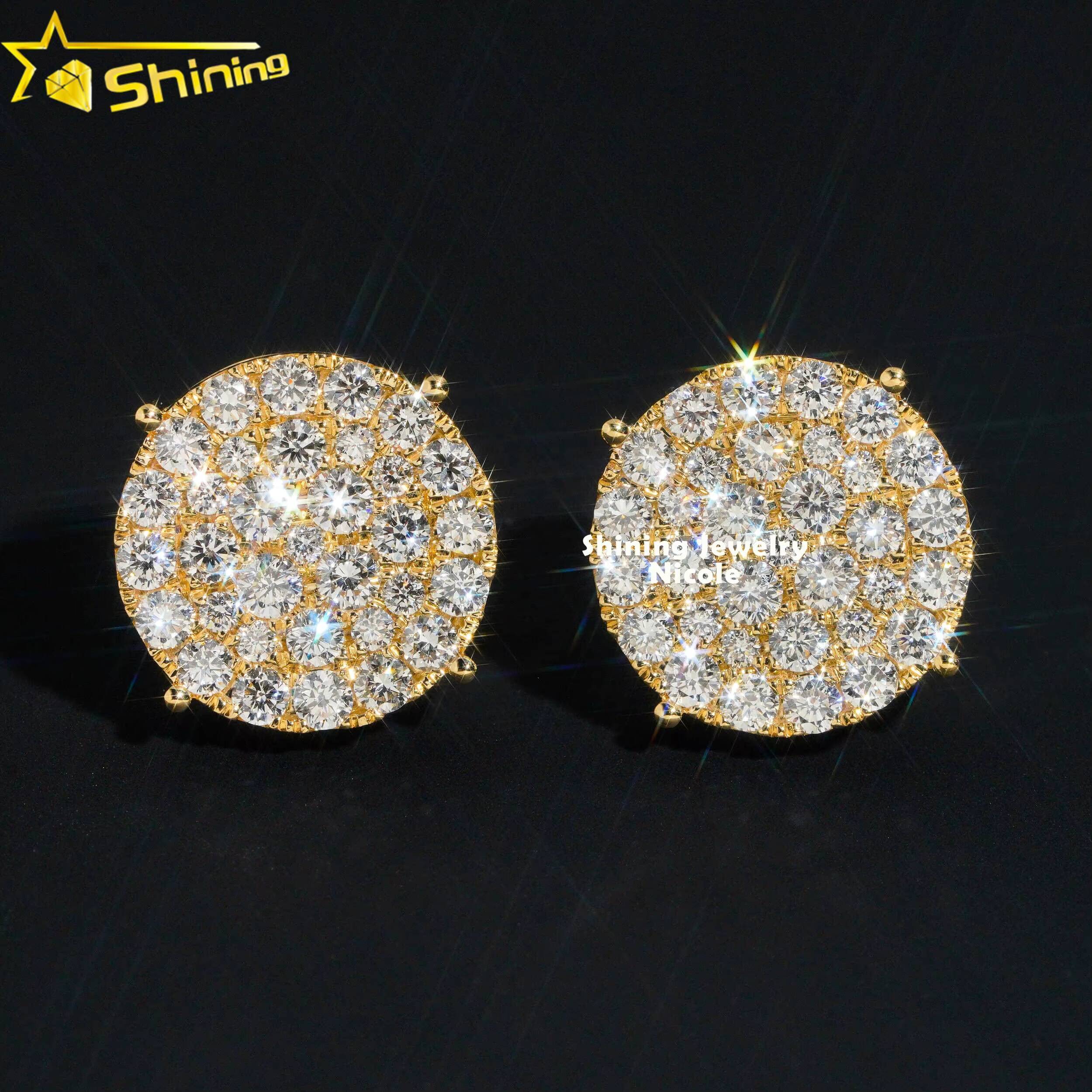 Luxury Hip Hop Yellow Gold Certified Iced Out Top Quality Solid 18k Gold Lab Diamond Earrings