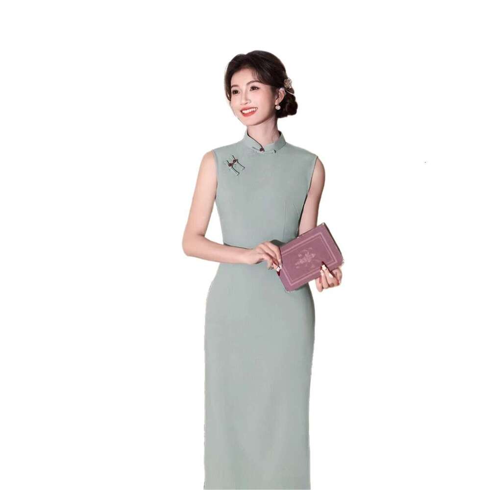 2026 Summer New Solid Color Chinese Modified Cheongsam For Women, Sleeveless, Artistic Elegant, Everyday Young Style Dress, In Stock Qipao Hanfu Silk