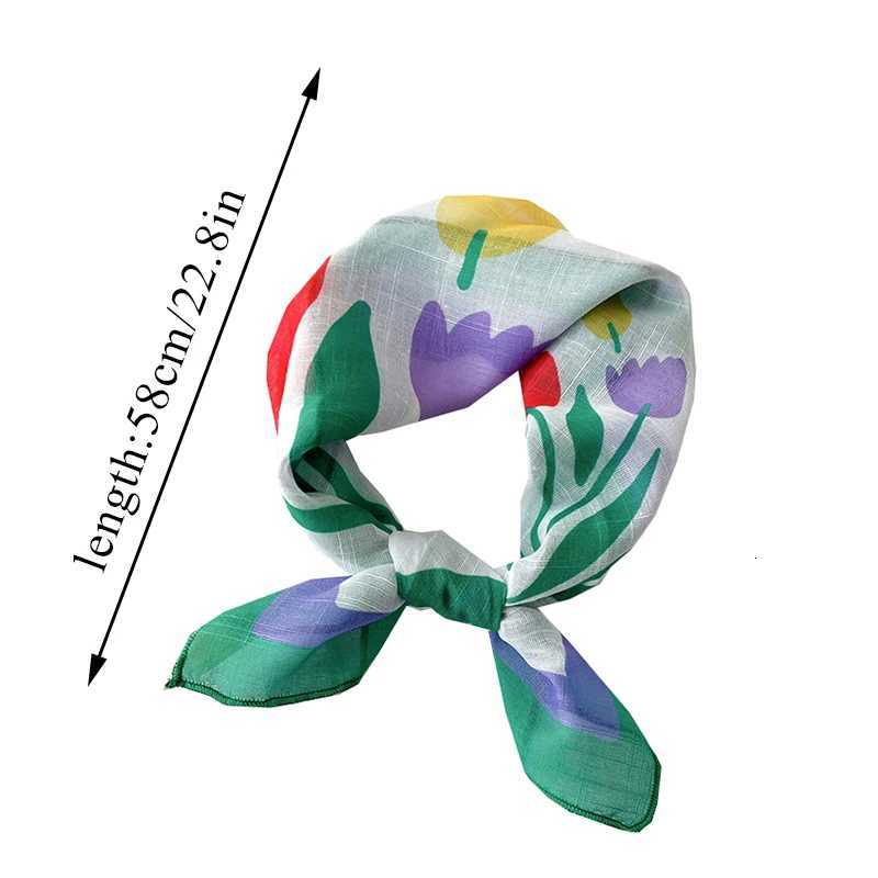 Floral Print Neckerchief Wen Korean Cotton Linen Square Scarf Elegant Neck Scarves Small Wraps Bandana Scarfs 5858Cm X260328