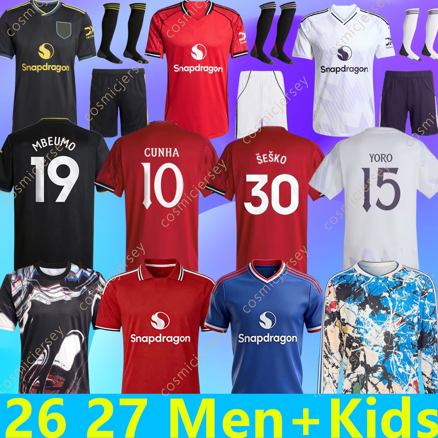 Manchester 2026 2027 MAN CUNHA Soccer Jerseys AMAD SESKO MAINOO MARTINEZ 25 26 27 football shirts MBEUMO B.FERNANDES UNTED player fans YORO Kids kits Stone Roses Long