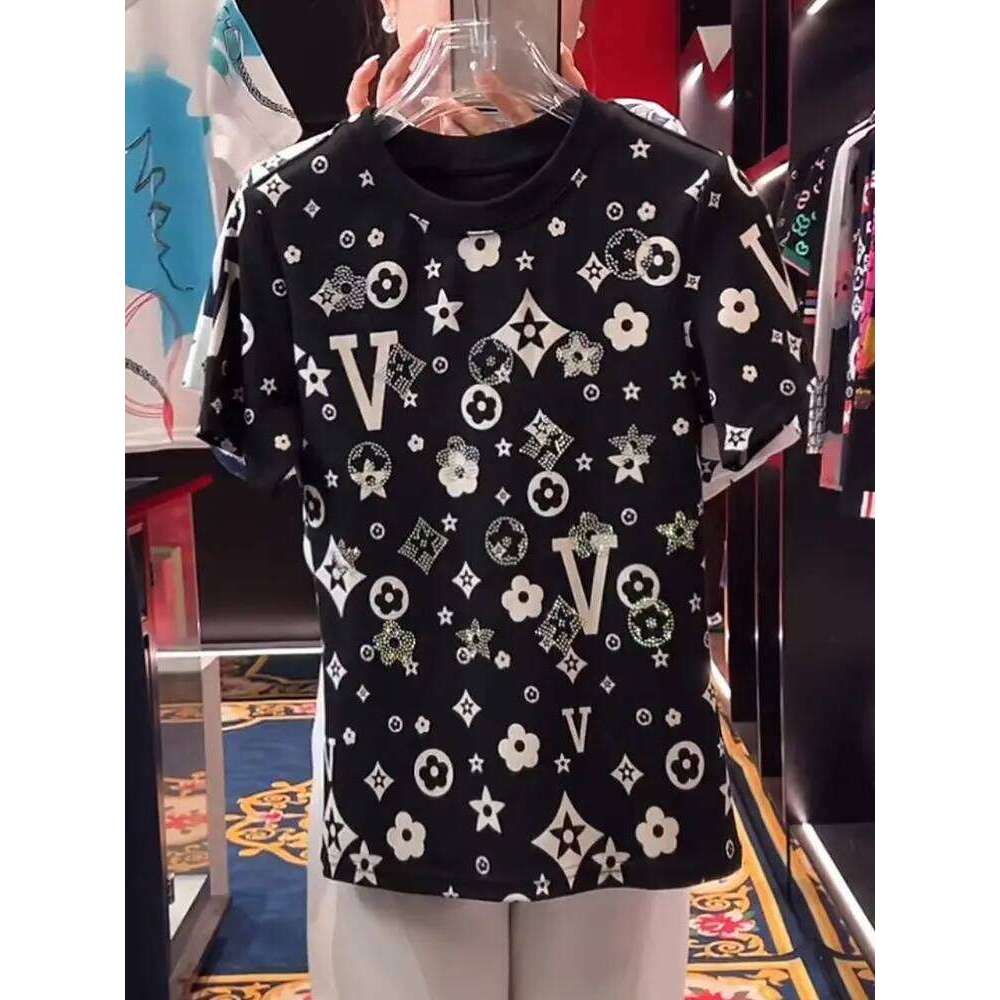Luxury Diamond Geometry Pattern Retro T Shirts White Cotton Summer Short Sleeve Tees Top High Street Fashion Women Niche Clothes