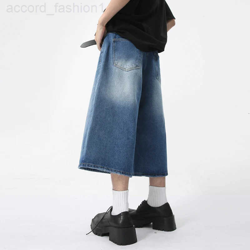 IEFB Summer New Fashion Mens Denim Shorts Casual Straight Leg Loose Wide Leg Jeans Over Knee Length Trendy Male Jorts 9C5970 H260330