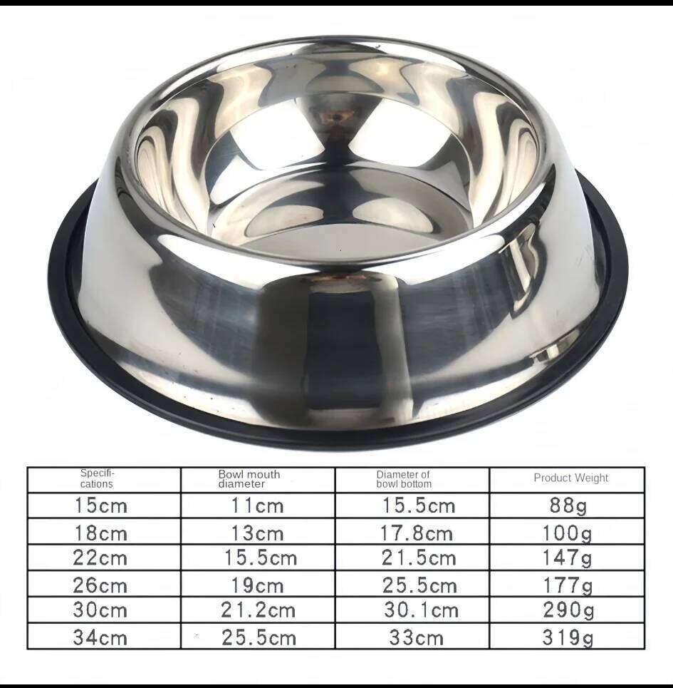 FGG Stainless Steel Pet Feeding Cat and Dog Drinking Metal Feeder Bowl Durable Easy To Clean 6 Sizes 26W0330