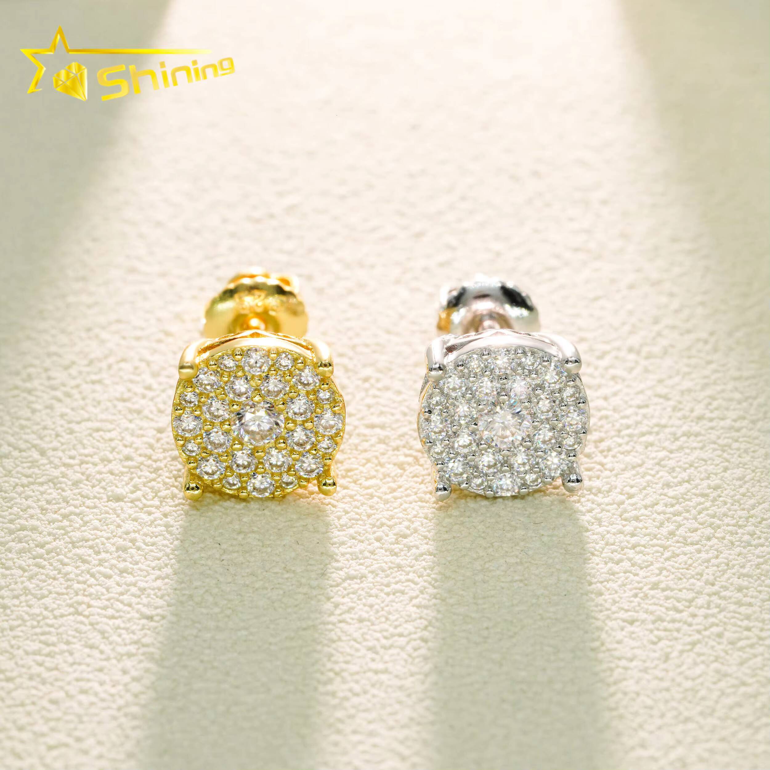 Pass Diamond Tester Hot Selling Custom Sterling Silver Fine Jewelry Diamond Vvs Hip Hop Iced Out Moissanite Stud Earrings