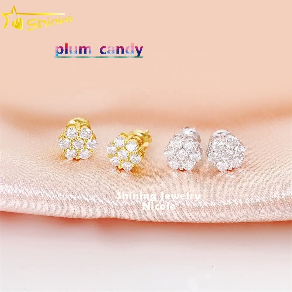 Top Quality Stud Earring 925 Sterling Silver Screw Back Certified Moissanite Flower Luxury Earrings