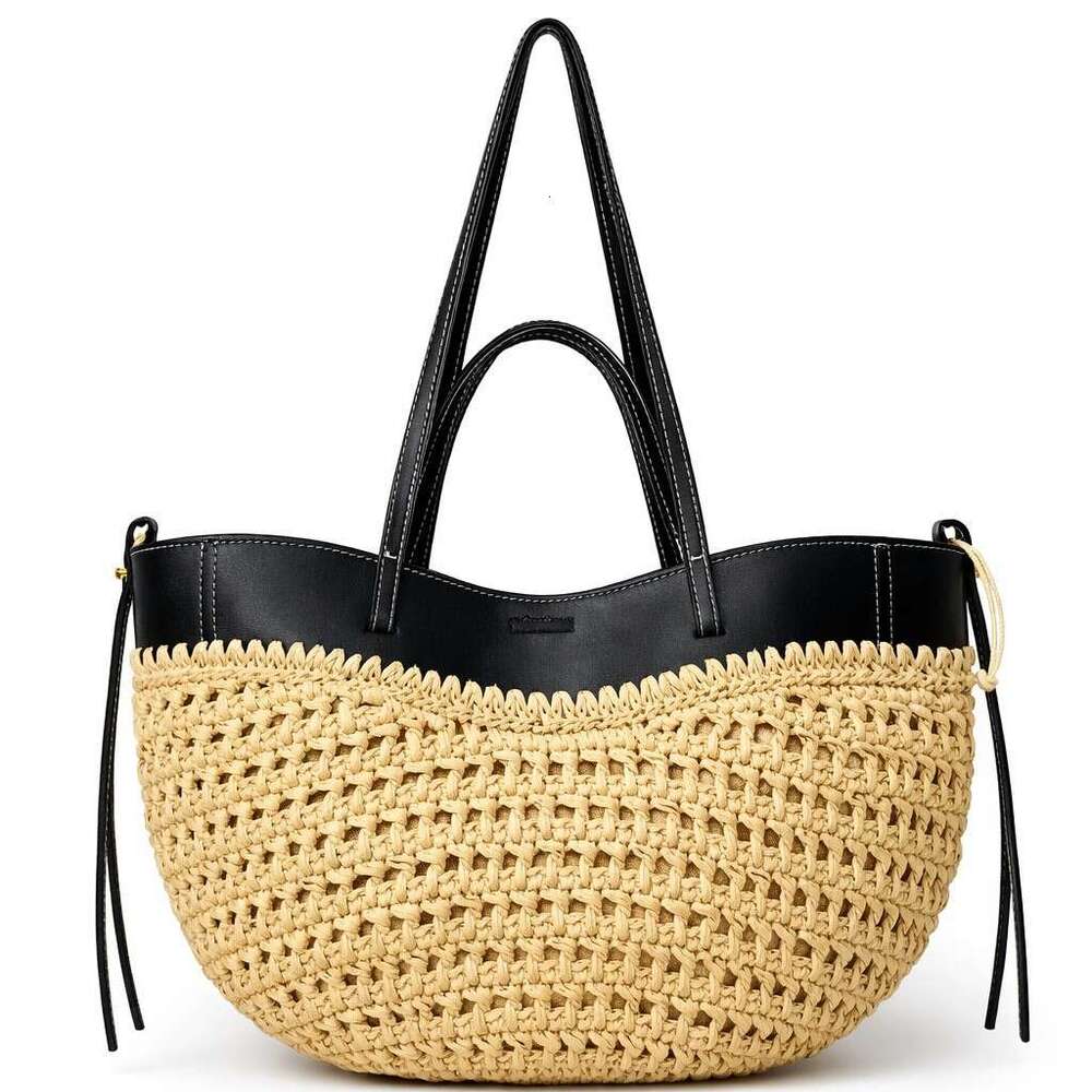 Unique Design Casual Straw Tote Bag For Women New Patchwork Woven Summer Beach Bag Shoulder Handbag