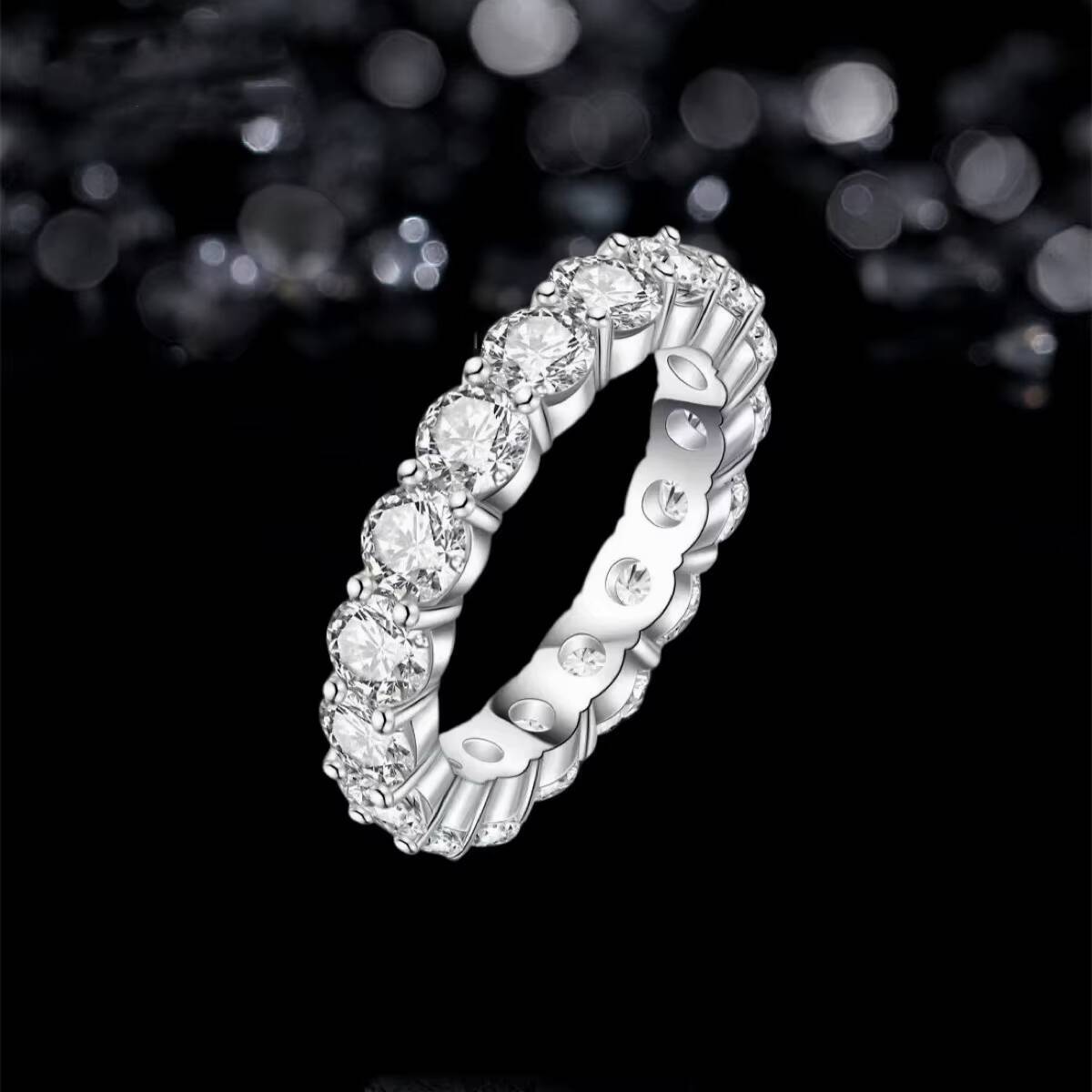 European American Womens 925 Sterling Silver Cross-Border Moissanite Ring D Color Single Row Full Diamond Inlaid Fashion Ring