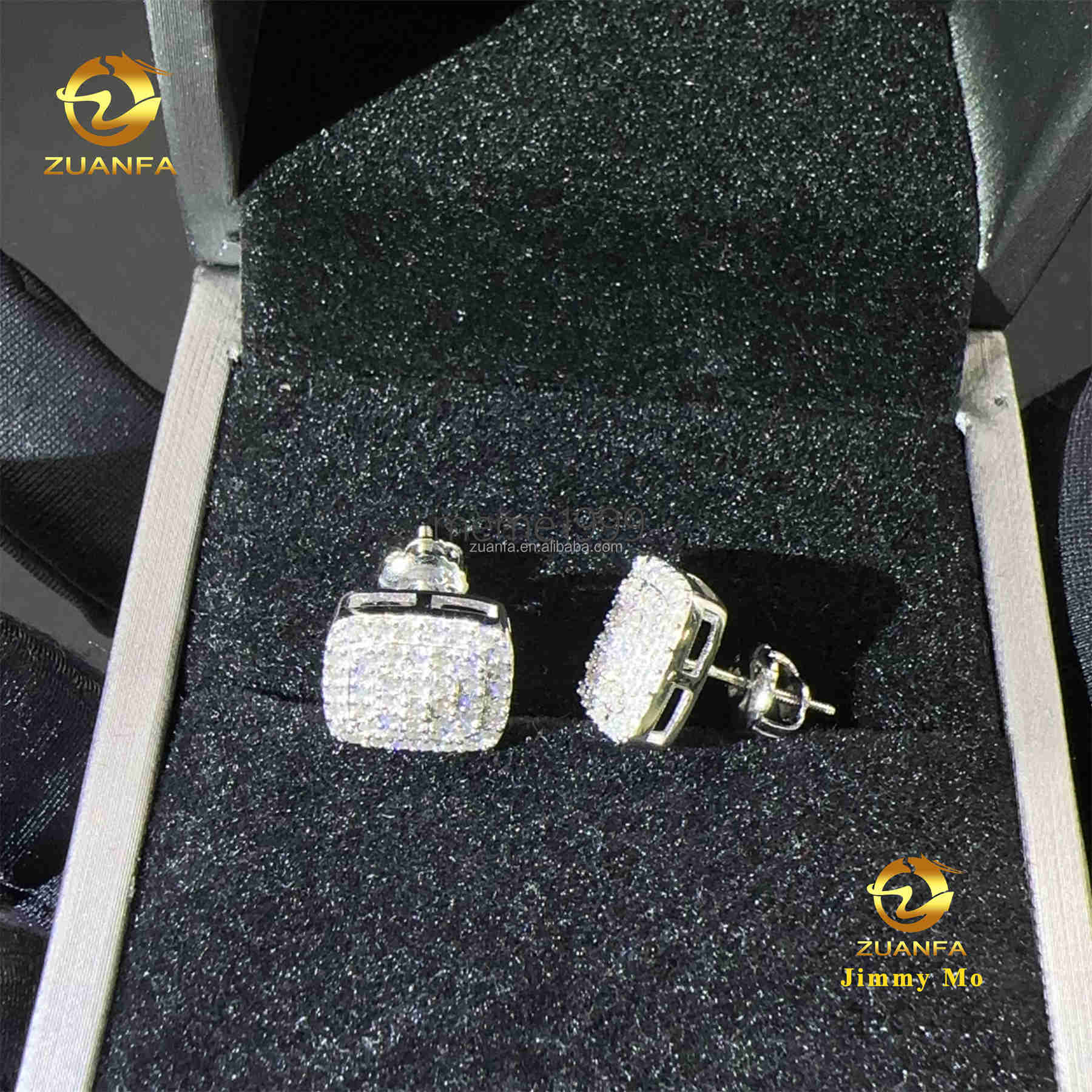 Drop Shipping Popular Pass Diamond Tester Unisex Iced Out Hip Hop 925 Sterling Silver Vvs1 Moissanite Diamond Stud Earrings Men