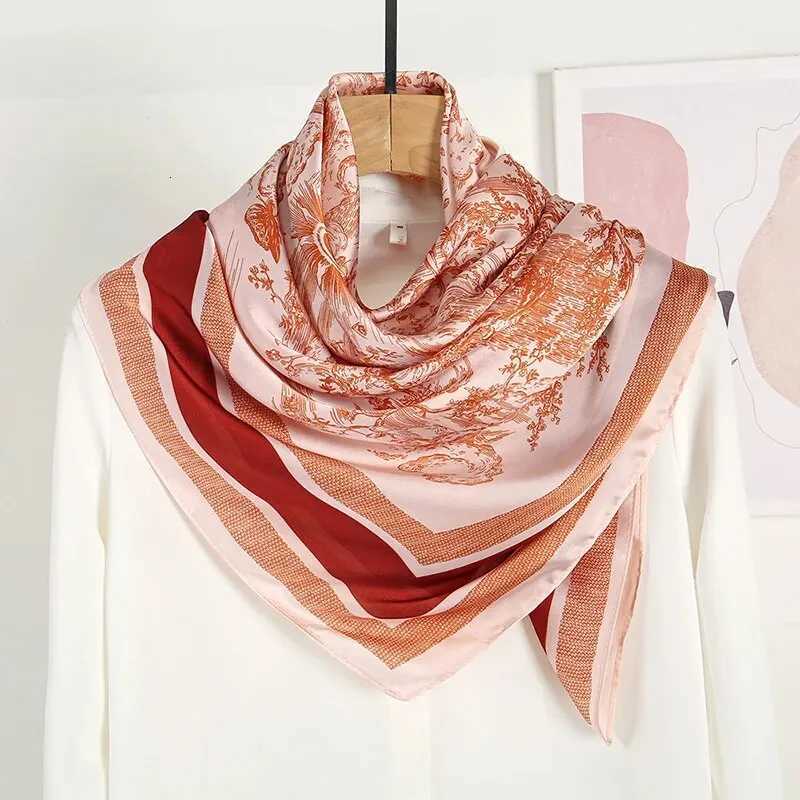 Print Square Scarf Flower Leaf Tree Elegant Satin Shawl Wen Outdoor Beach Travel Wrap Windproof Turban Hijab 110110cm X260328