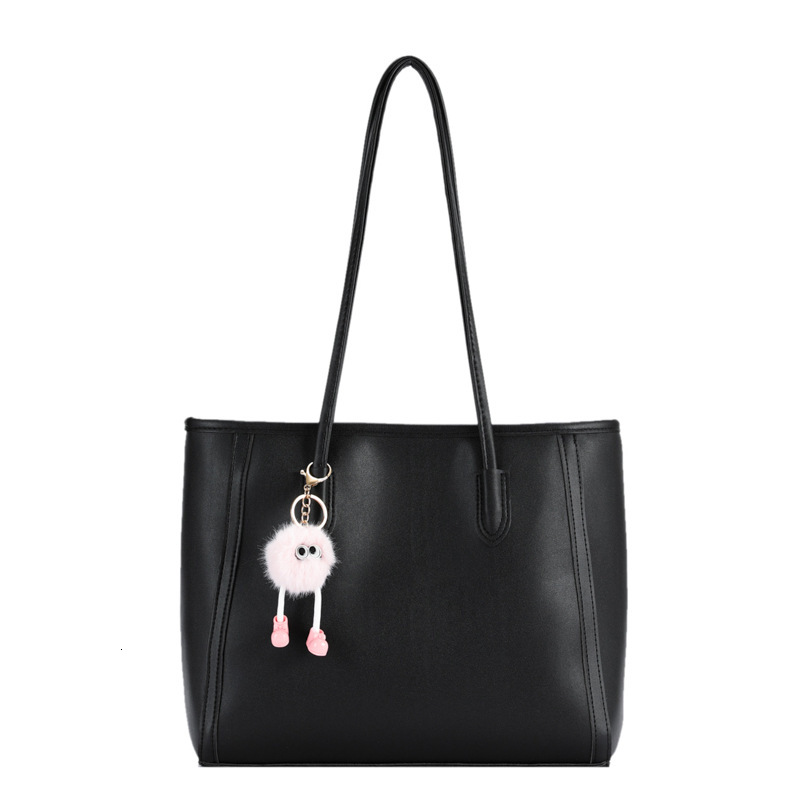 Free Shipping High Value Leather Tote Bag for Women Large Capacity Shoulder Bag Cute Plush Charm Handbag