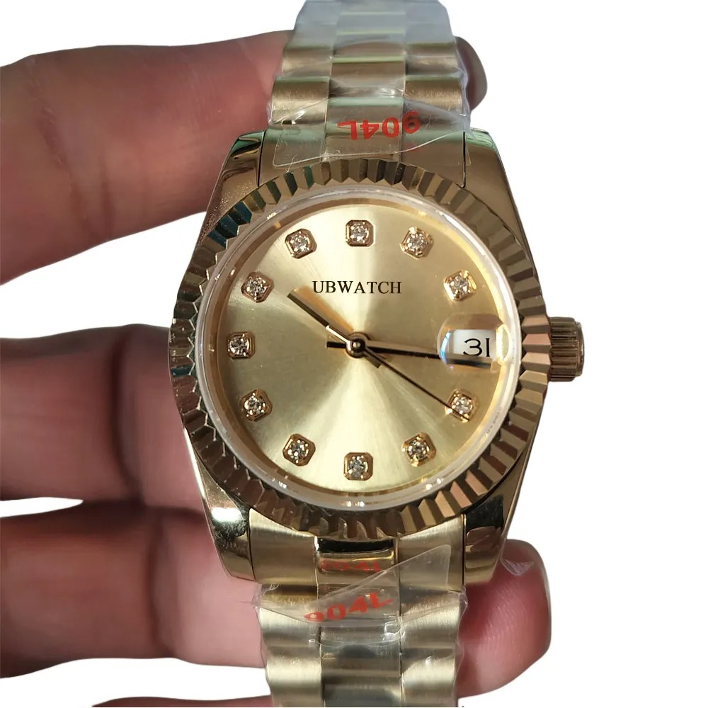 ST9 Automatic Sapphire Glass Yellow Gold 31MM Womens Wristwatches Shining Star Diamond Exquisite Luxury Ladies Watch