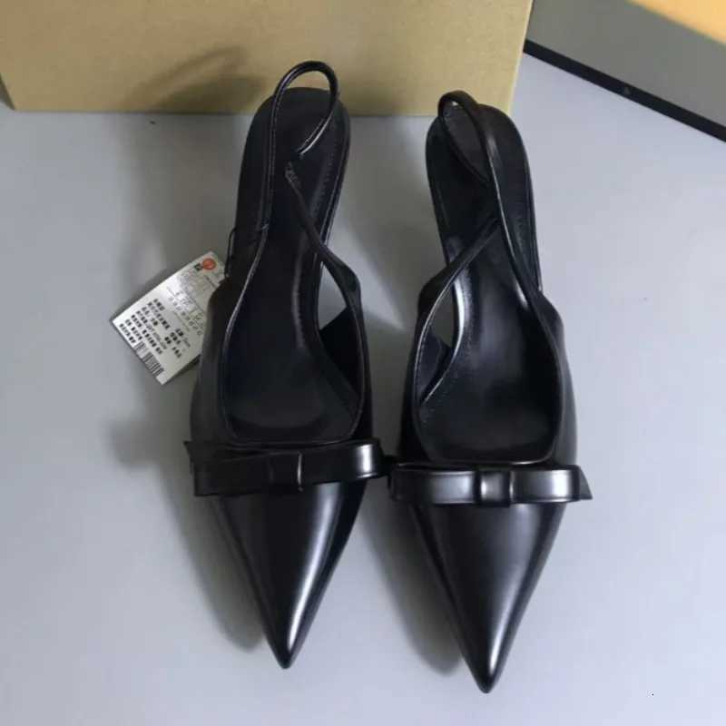 2025 Modern Office Shoes for Women White Black Wedding Slingback Pointed Toe Butterfly Decoration Female High Heeled Sandals Z260330