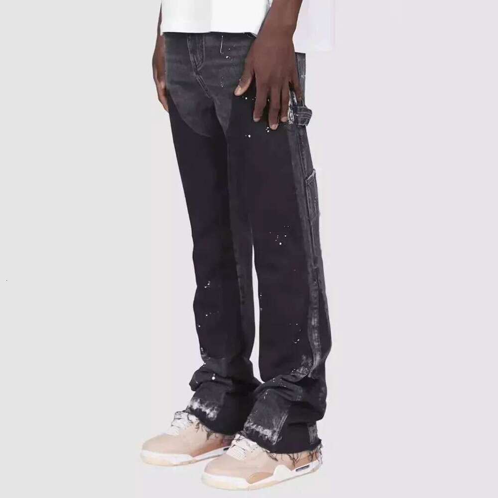 Men's Jeans Work Pants, European and American Fashion Workwear Elastic Patchwork Denim Layered Flared Pants S-XXL 26Y0330