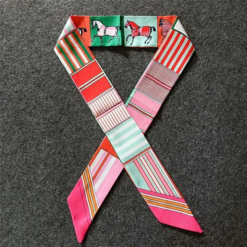 New Fashion Scarf For Wen Horse Printing Skinny Bag Scarf Brand Silk Foard Wen Ribbon Tie Scarves For Ladies X260328