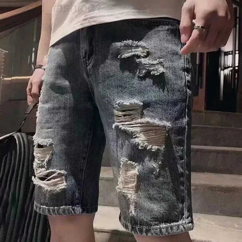 2025 Mens Distressed Denim Shorts Summer Baggy Ripped Jeans Straight Leg Casual Loose Fit Five Inch Beach Shorts Y2K Streetwear H260330