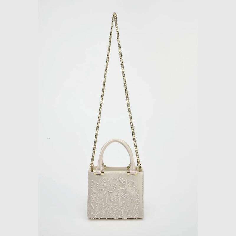 Chinese Embroidery Pearl Mini Duffel Handbag, Women's Crossbody With Chains, Fashionable Small Tote Bag Ladies Luxury Bags