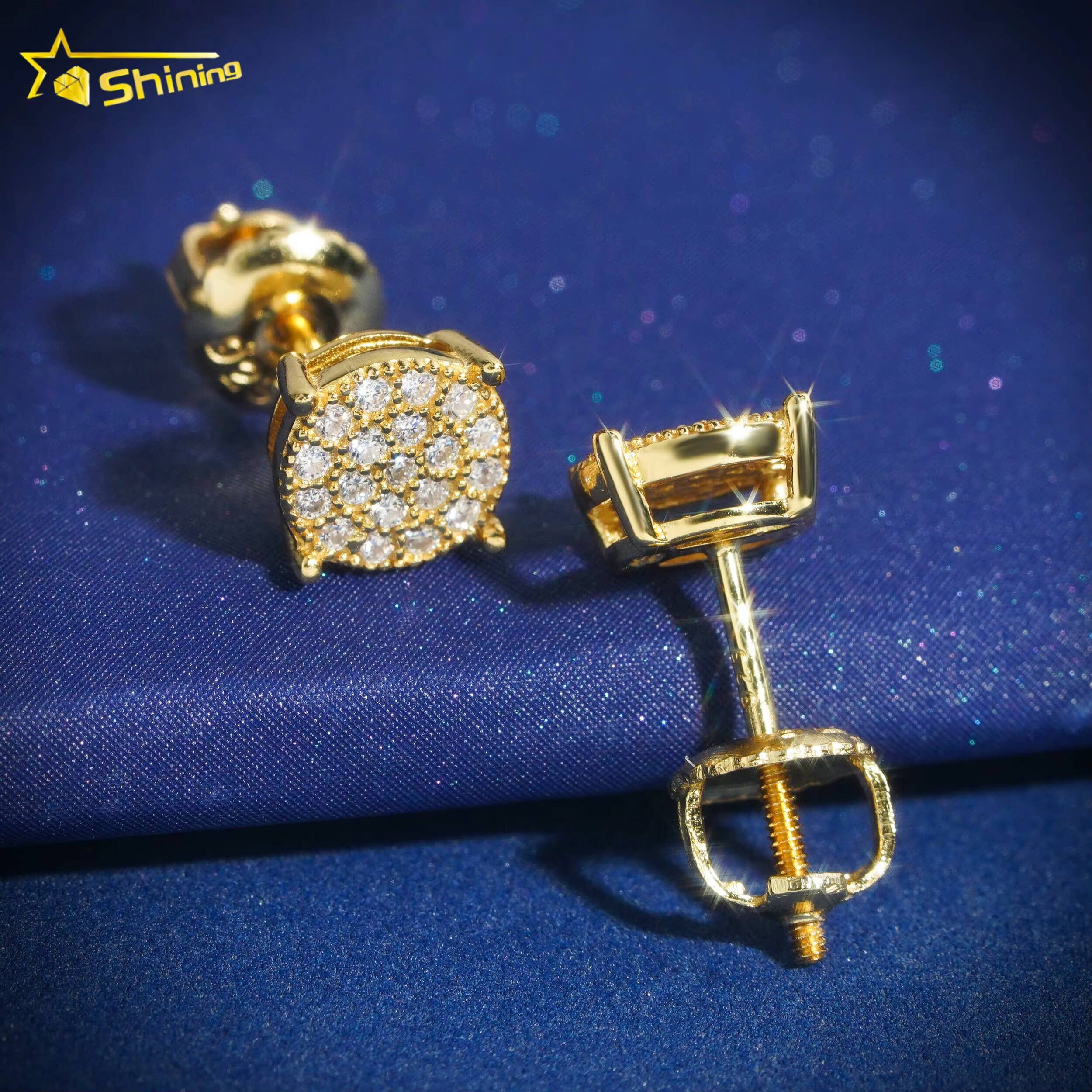 Micro Pave Setting Lab Diamond Sterling Silver White Gold Plated Solitaire Earring Stud Moissanite Earring Studs
