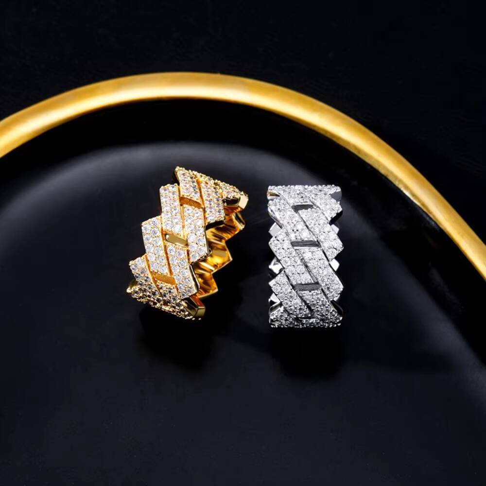 Hip-hop Ice Rhombus Design Men's Claw-set 925 Sterling Silver Full VVS Moissanite Ring Engagement Ring