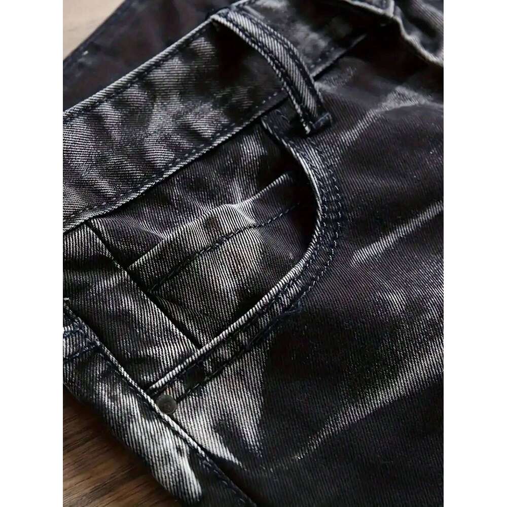 Men's Jeans Black And White Slim Fit Stretch Denim Pants Casual Mid Waist Spring Trousers 26Y0330
