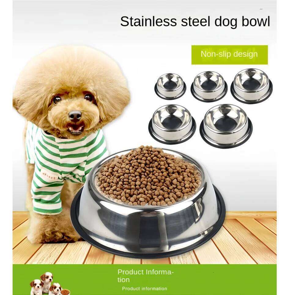 FGG Stainless Steel Pet Feeding Cat and Dog Drinking Metal Feeder Bowl Durable Easy To Clean 6 Sizes 26W0330