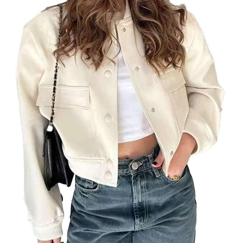 2026 Spring New Collection: Cross-Border European and American Foreign Trade Women's Clothing - Elegant Casual Stand-Collar Solid Color Pocket Tw