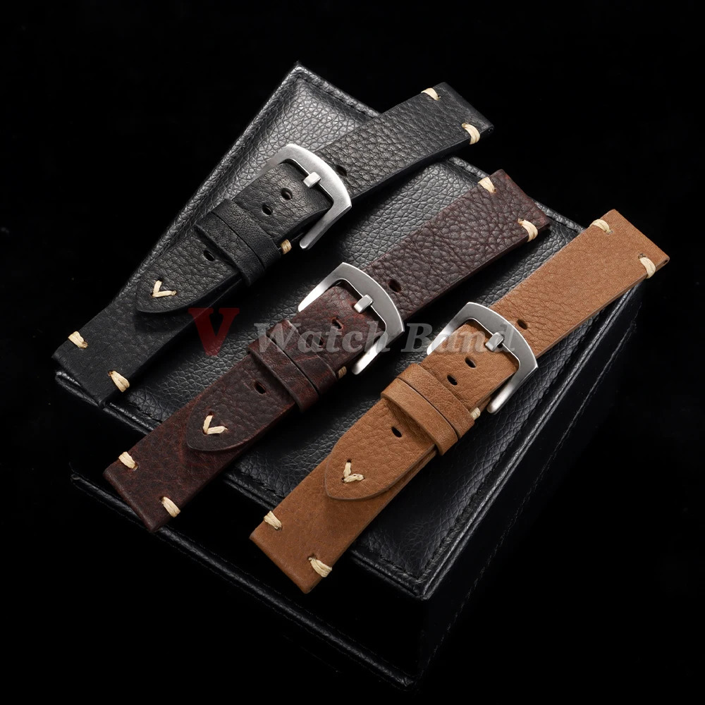 182022mm Universal Genuine Cowhide Watch Band Metal Buckle Vintage Straps for Men Women Breathable Bracelet Belt Accessories 260318