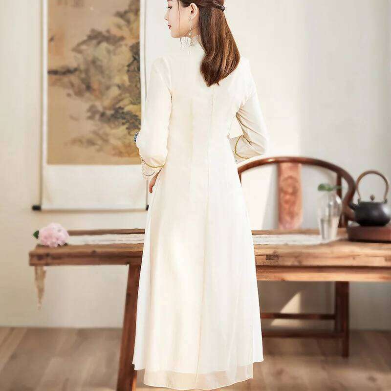 High-End Spring Summer Women Cheongsam Retro Elegant Embroidery A-Line Lady Party Qipao Dress S-Xxl MAKOUFEI