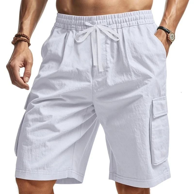 Men Shorts Loose Large Size Multi-Pocket Overalls Summer Cotton Comfortable Nickel Pants Outdoor Casual Sports Beach Pants 260327