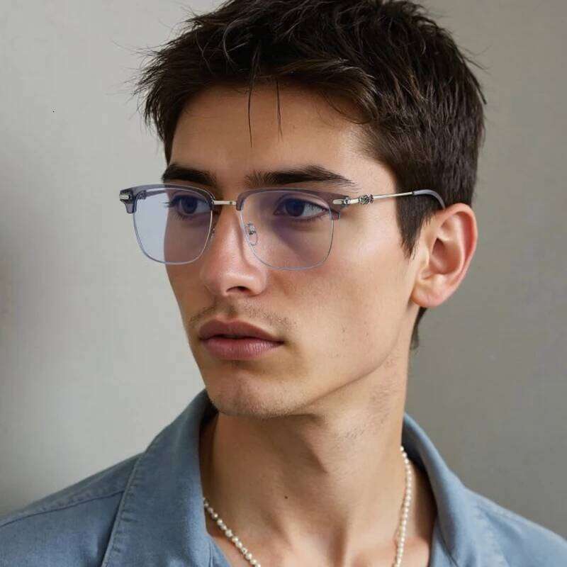 Luxury Semi-rim Anti-blue Light Men Fashion Square Browline Male's Glasses Daily Use Computer Phone Eyeglasses 26Y0330