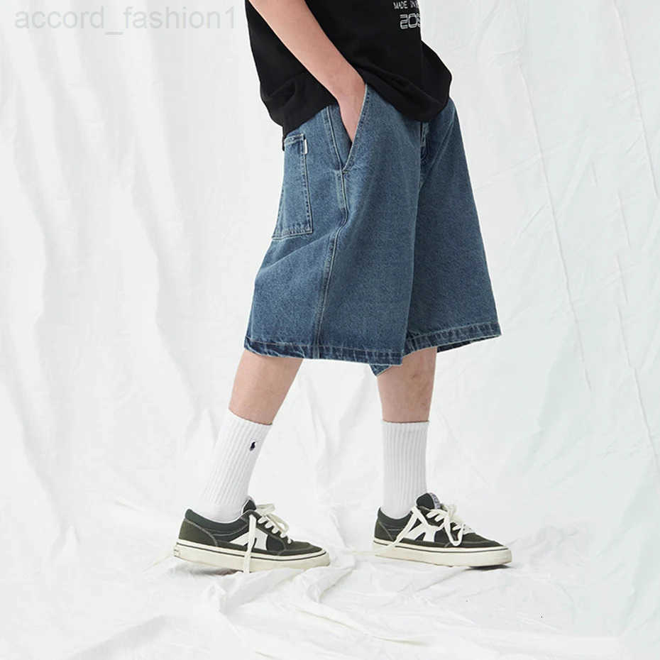 Denim Shorts Mens Summer Casual Loose Blue Jeans Shorts Baggy Harajuku Streetwear Hip Hop Short Pants H260330
