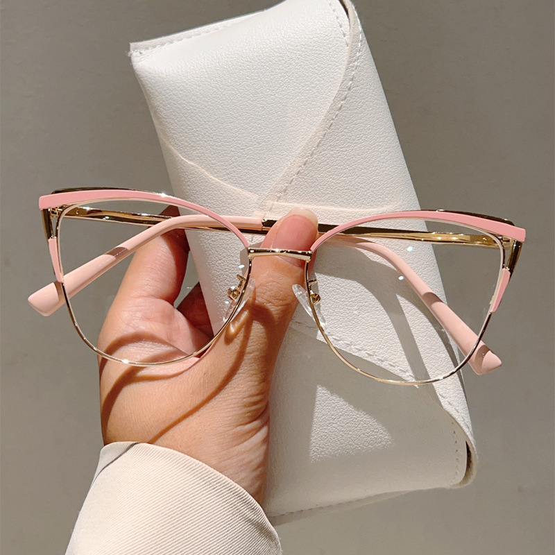 New cross-border cat eye plain high-end anti blue light glasses with metal frame for business and office use, compatible with prescription flat lenses