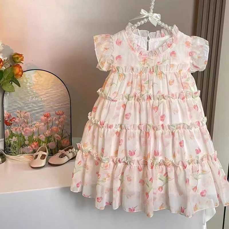New Girls Dress Summer Dress 2025 Korean Version Stylish Childrens Floral Dress Super Fairy Little Girl Princess DressT260330