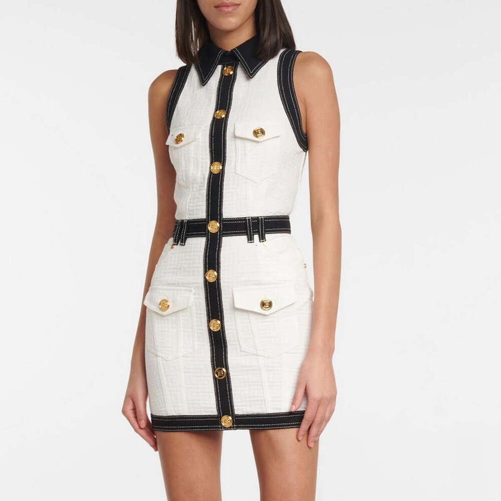 Summer designer's fashionable and high-quality new slim fit jacquard denim sleeveless rivet X21 women's dress