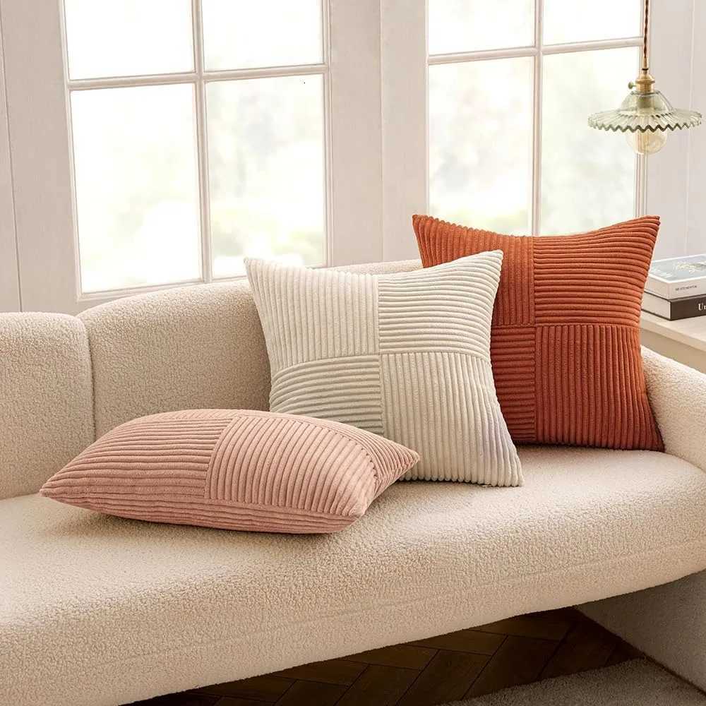 Rust Boho Throw Pillow Cover 18x18 Inch for Couch Bed Sofa Soft Corss Corduroy Patchwork Textured Terracotta Accent Cushion Case H260330 - view 6