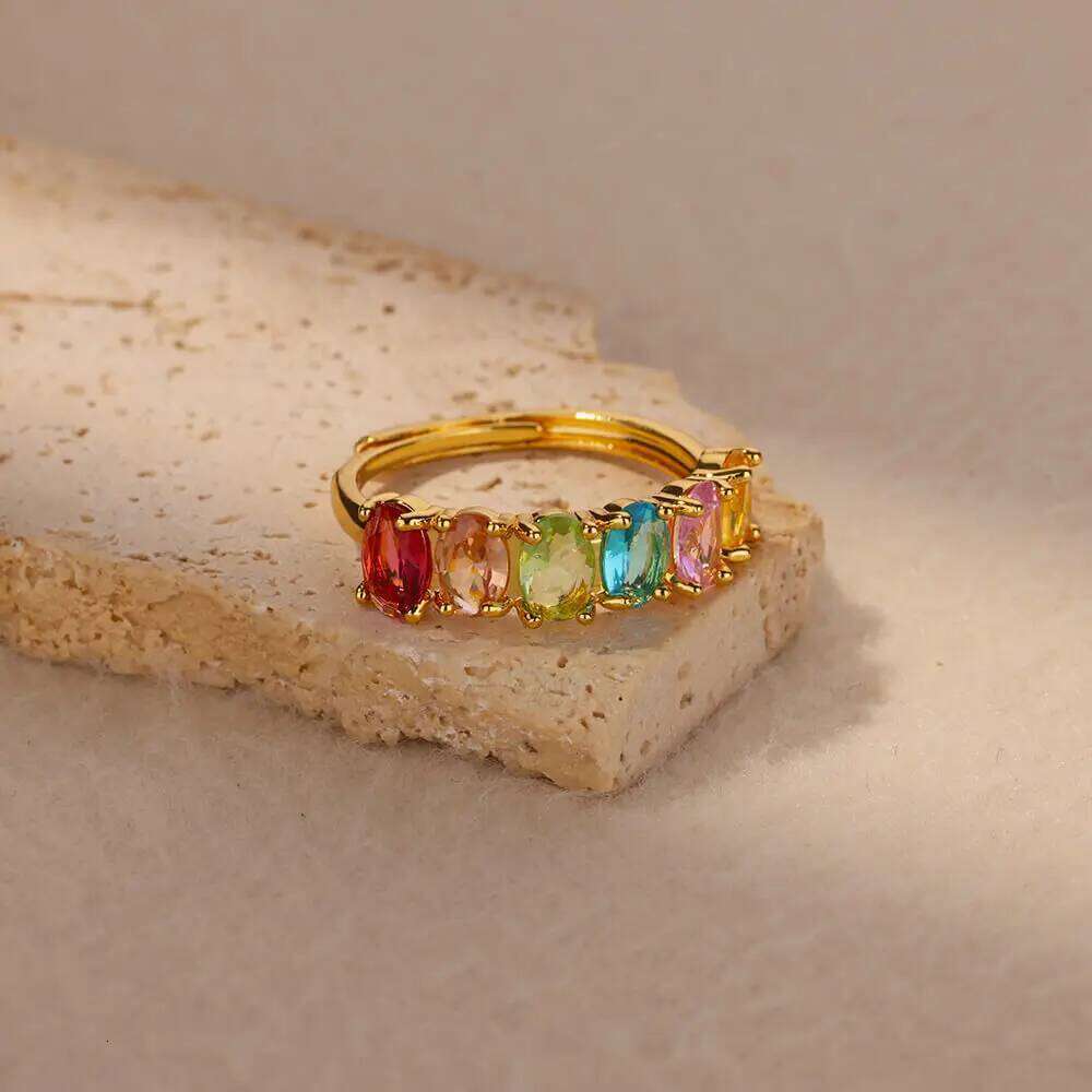 Ring Crtystal Waterdrop Rings For Women Stainless Steel Gold Color Geometric Adjustable Ring Wedding Party Fashion Jewerly Visionice