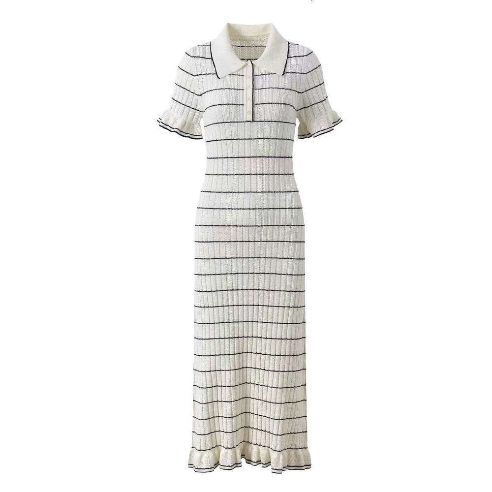2026 Spring/Summer New Designer c1 Women's Low Neck Short Sleeve Striped Elegant Slimming Knitted Dress