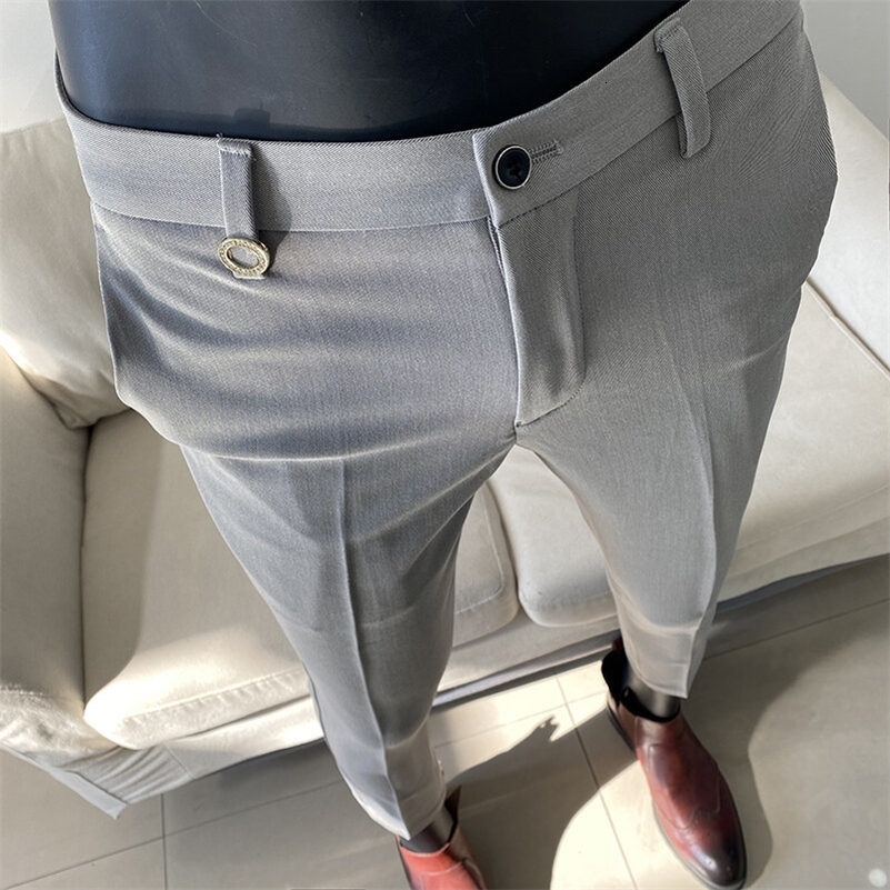 Men Suit Pant Autumn Solid Elastic Waist Dress Pants Cala Masculina Men Slim Business Office Social Ankle Length Trousers 260327