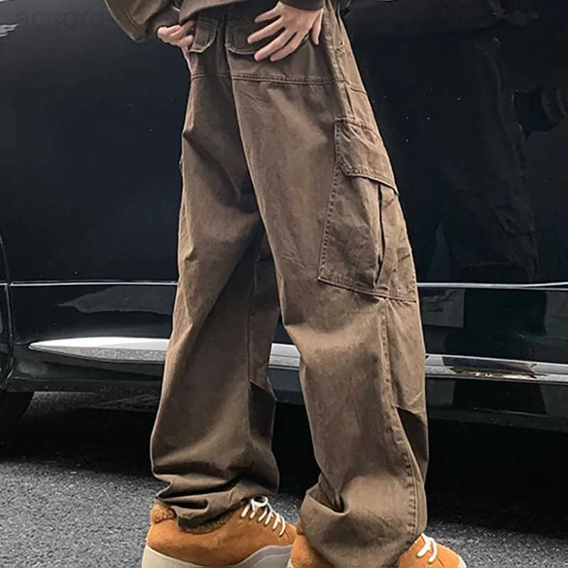 Y2K Big Pocket Mens Cargo Pants Japanese 2025 New Harajuku Loose Straight Wide Leg Trousers Baggy Pants Man Hip Hop Sweatpants H260330