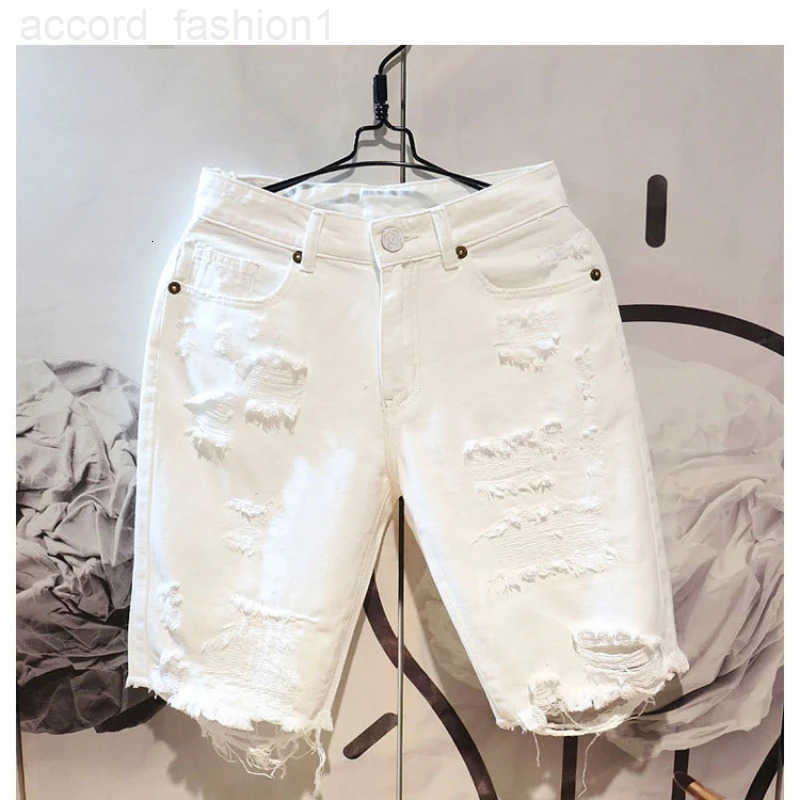 2022 Summer Fashion Cropped Mens Tattered Ripped Shorts Loose Straight Casual White Denim Pants Streetwear Men Boyfriend Jeans H260330