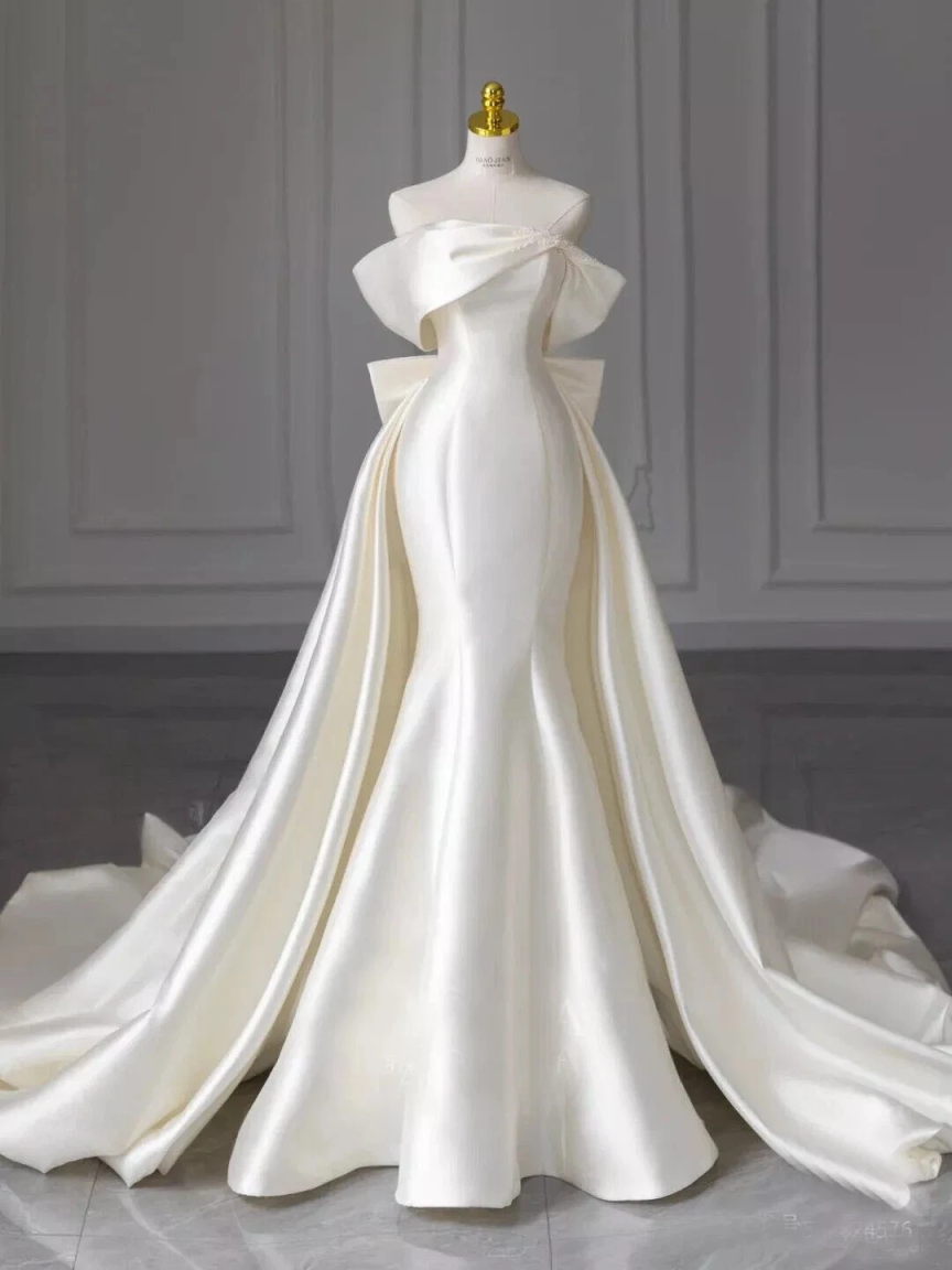 French Style Satin Simple One Neck Off The Shoulder Bridal Wedding Dress Slim Fit Mermaid Bridal High-end Engagement Dress