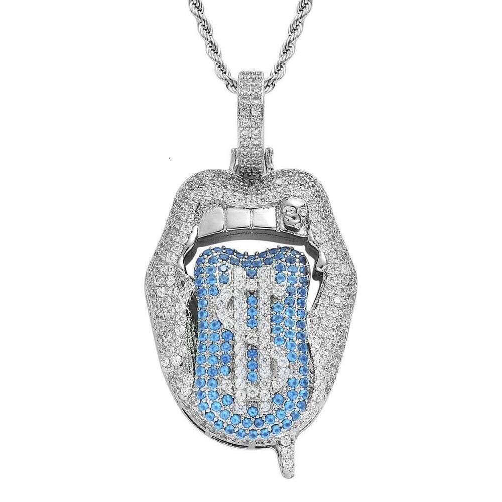 Necklace With Tongue-Out Lips And Dollar Pendant, Trendy Personalized Micro-Inlaid Zircon Men's Hip-Hop Pendant