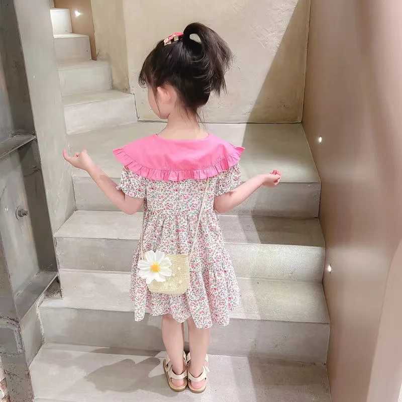 2PCS Summer Yellow Floral Child Little Girls Clothing Casual Midi Dress Bag Children Dresses For Teens Party Princess SundressT260330