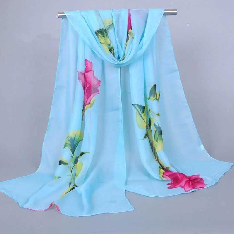 1Pc New Fashion Chiffon Silk Hijab Wens Long Soft Rose Flower Print Scarves Foard Wen Shawls X260328