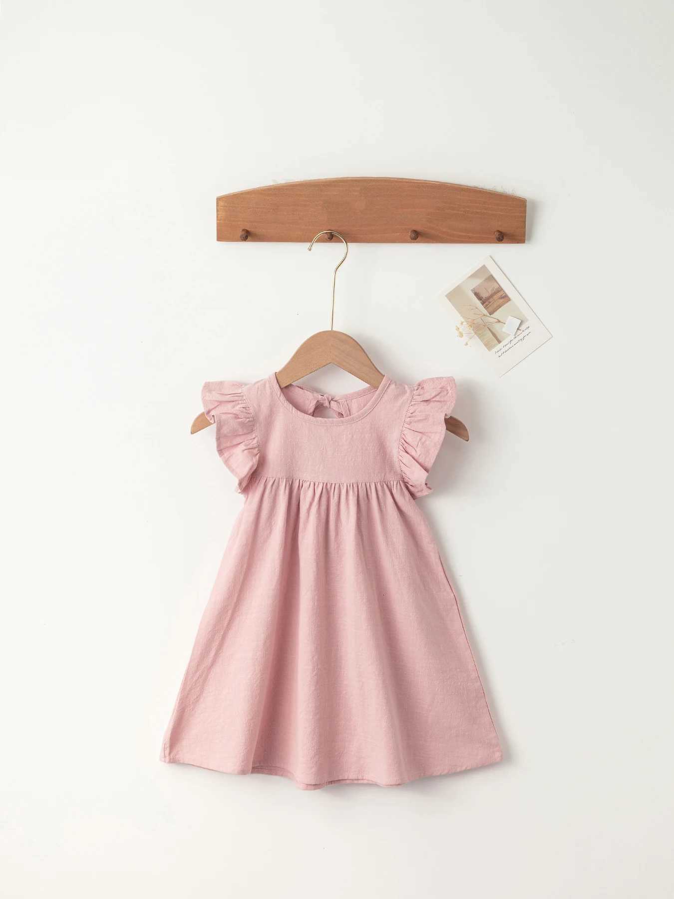 Baby Girls Flying Sleeve Dress Tie-back Overall Dress Cotton Kids Casual Clothes Summer 2024T260330