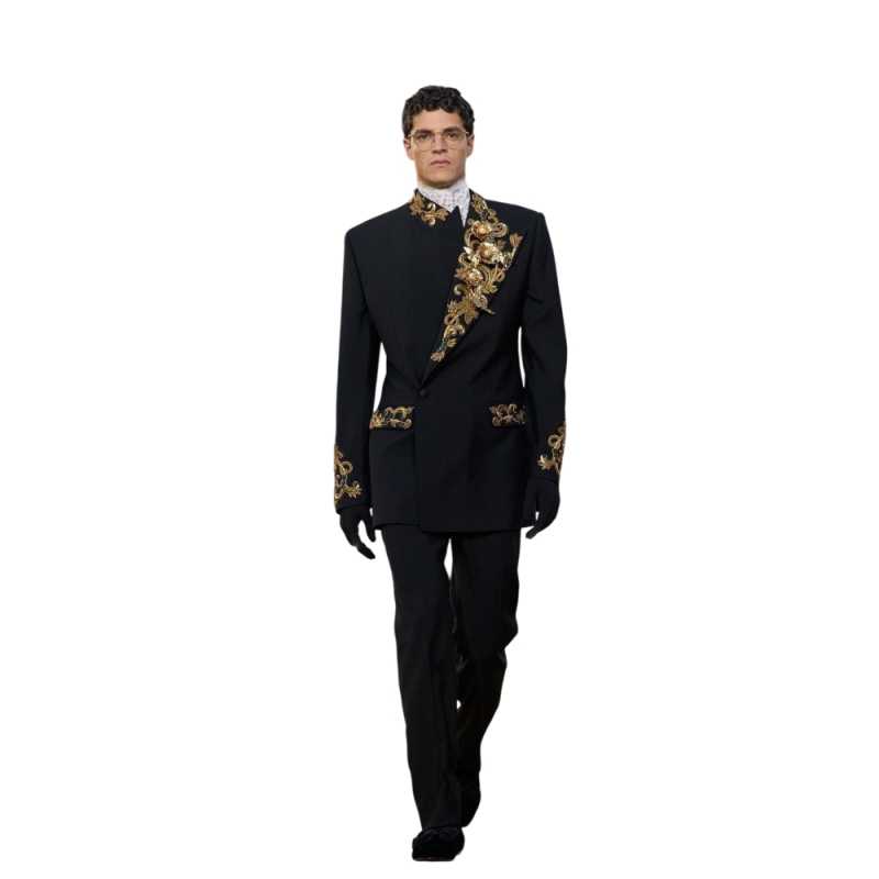 Vintage Men Suits Appliques 2 Pieces Peaked Lapel Jacket Tailor-Made Sequins Blazer One Button Groom Customized Coat Pants